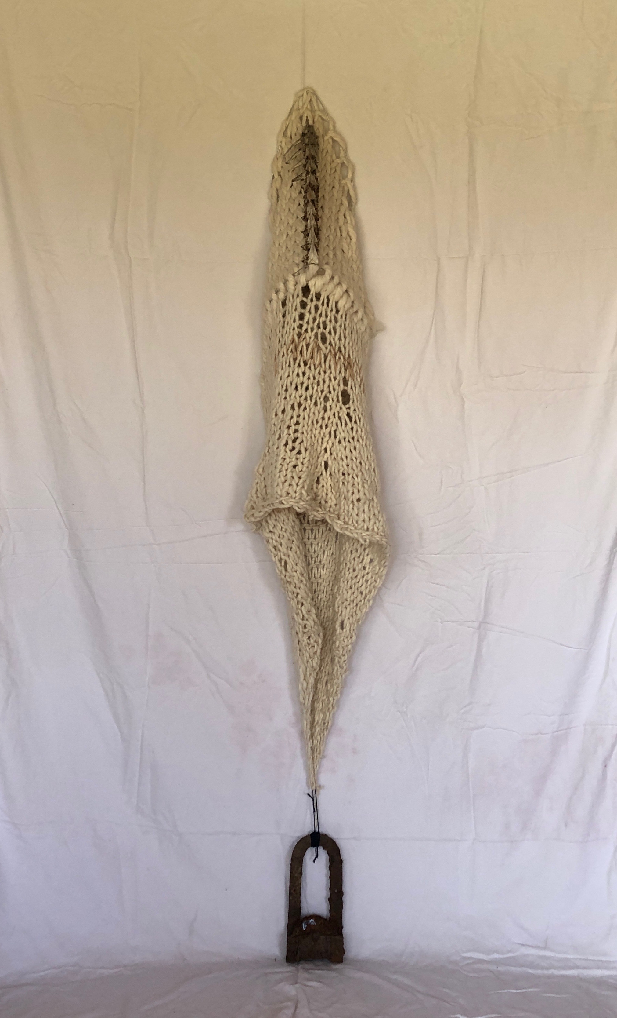 Untitled, wool, wire, iron, bone, 18”x5’,, 2020
